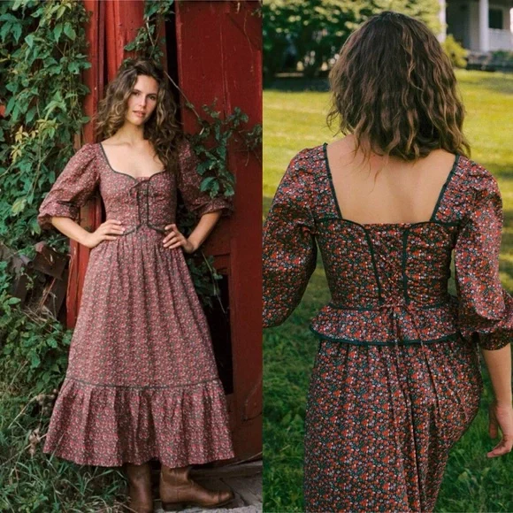 Christy Dawn The Narcissa Dress in Evergreen Apple Harvest - Picture 1 of 15